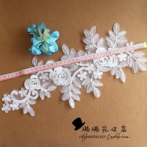 5 Pieces Per Lot 38*18cm Off White Embroidered Mesh High Qualtiy Lace Trim Ribbon Sew On Appliques Craft Embellishment