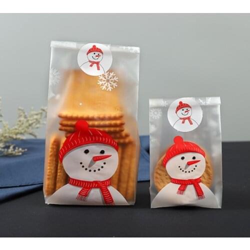 50pcs Baking Packaging Bags Christmas Snowman Cookies Candy Storage Bag