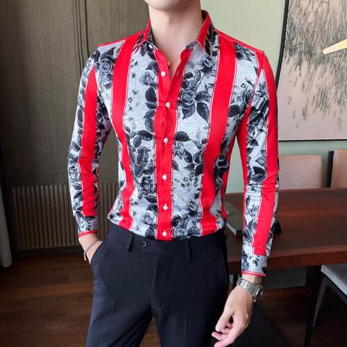 Plus Size 4XL-M Slim Fit Long Sleeve Floral Shirts Men Clothing Simple Business Formal Wear Casual Wide Stripes Chemise Homme
