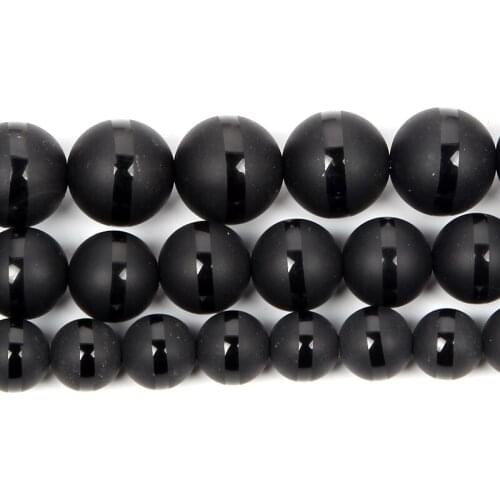 Natural Stone Beads Dull Polish Matte Black one Stripe Agate Round Loose Beads For Jewelry Making DIY Bracelet Strand 4//6/8MM