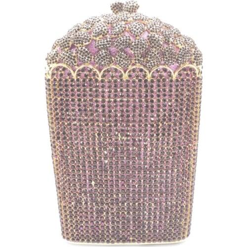 Gold Metal Purple Diamond Crystal Clutches Women Party Prom Clutch Bag Elegant Ladies Dinner Banquet Chain Purses And Handbags