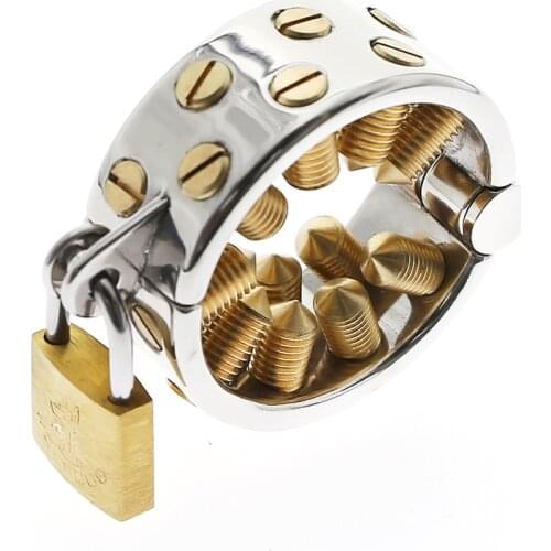 KALIS TEETH 2 ROWS GOLD Long teeth Scrotum Pendant Male Chastity Device Kalis teeth chastity device Spike Male Torture toys