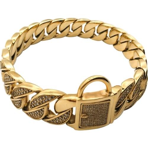 Diamond gold color metal training dog collar pet leash Doberman Pinners for large dogs Wear pet dog collars for convenience