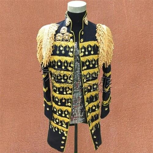 Mens Stange Singer Tassels Sequins DJ Bar Blazers Jacket Outwears Size S-3XL Long Coat