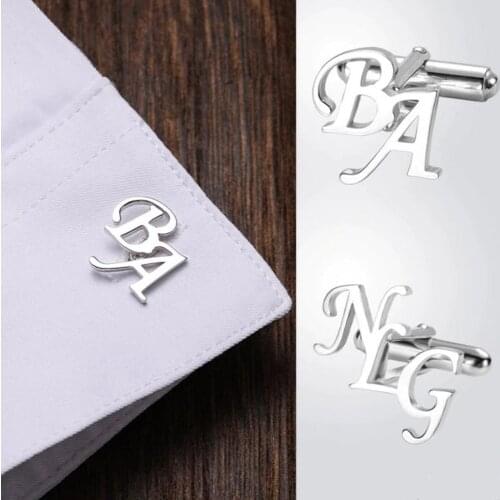 Malposition Double Letters Cufflinks Personalized Jewelry Custom Name Cufflink Stainless Steel Initial Cuff-button For Men