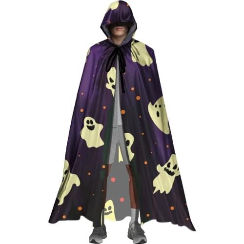 Funny Ghost Print Halloween Hooded Cloak Unisex Full Length Vampire Witch Cosplay Costumes Hood Robes Gothic Capas y Ponchos