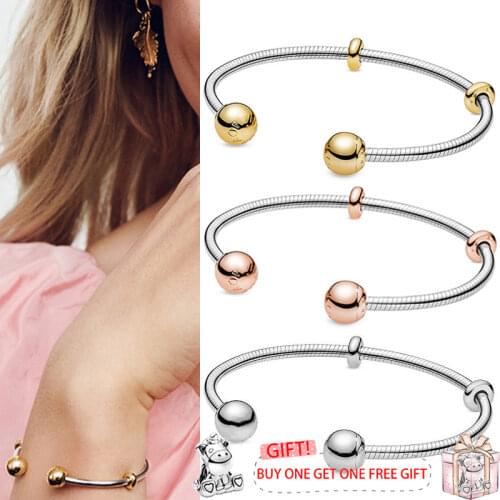 New Pan S925 Silver New Open Crown Leaf Round Snake Bone Chain Bracelet Womens Fashion Wedding Gift