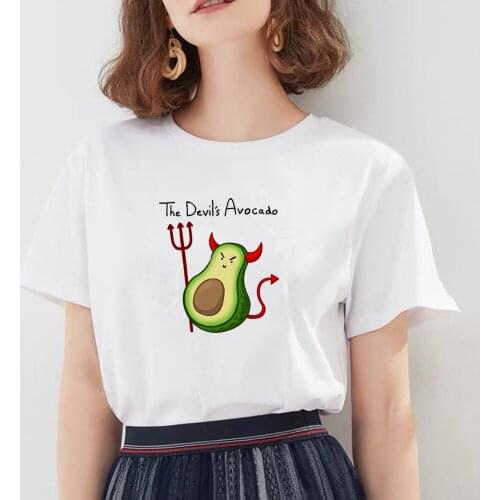 Casual Clothing Avocado Cartoon Print Cute T-Shirt Sweet T Shirt Korean Style Women Tshirt Ulzzang White Graphic Tees Women