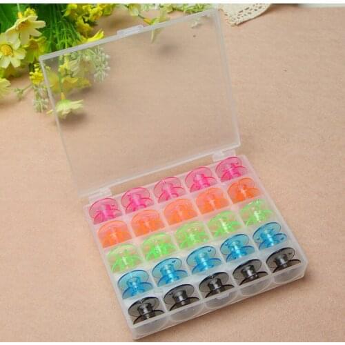 25 Grid Clear Storage Case Box With 25Pcs Empty Colorful Sewing Box Bobbins Spool for Brother Janome Singer Elna Sewing Machine