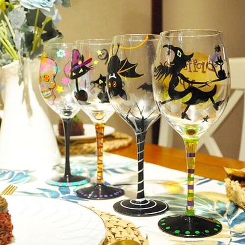 1Pcs Cartoon Hand Painted Wine Glasses Lead-free Champagne Glass Flute Glass Cup Home Bar Halloween Party Drinkware Gifts