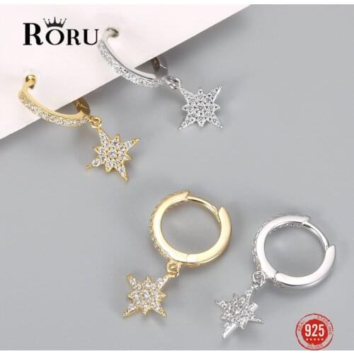 S925 Sterling SIlver Earrings Mini Shiny Star Hoop Earrings For Women Cute Gold Circle Earrings Fine Jewelri