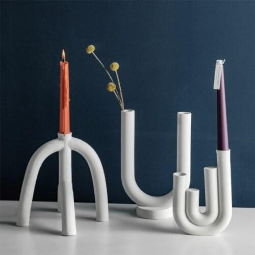 Nordic White Ceramic Candlestick Modern Minimalist Abstract Geometric Candle Stand Tealight Holder Home Decoration