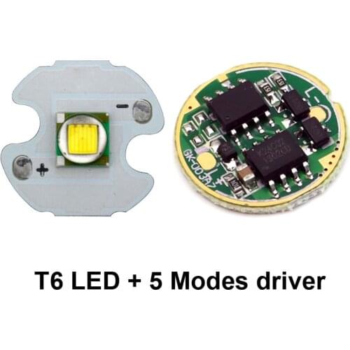 16mm XML T6 LED Emitter + Diameter 17mm LED driver 3.7V-4.2V 5-Mode Flashlight Driver Circuit Board Torch Accessory