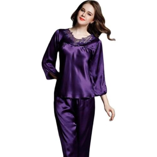T77146 New Fashion Lady Summer Clothes 100% Silk Two piece Suite Family Clothes Set Silk Pajamas Set