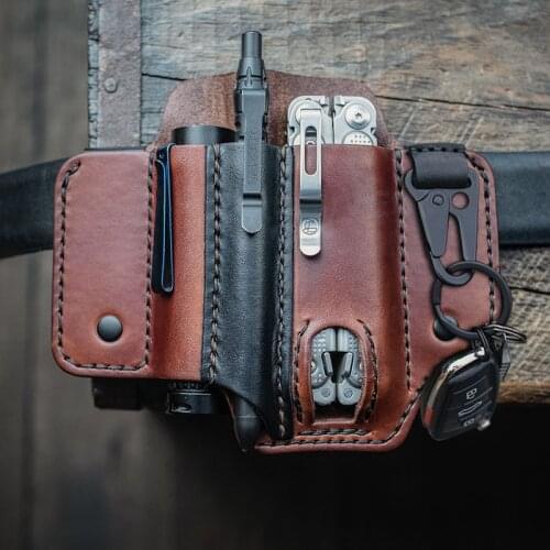 EDC Tactical Multitool Belt Genuine Cowhide Leather Sheath Multifunction Storage Bag Pocket Organizer Outdoor Holster Camping