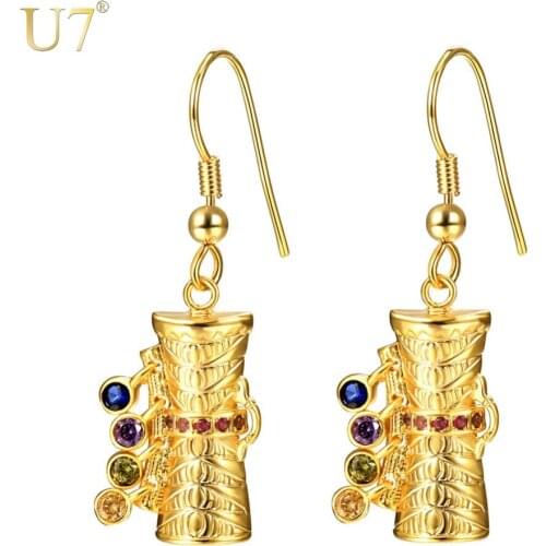 U7 Drum Fishhook Drop Earrings & Colorful Cubic Zirconia Creative Tambour Papua New Guinea Fashion Jewelry For Women E1009