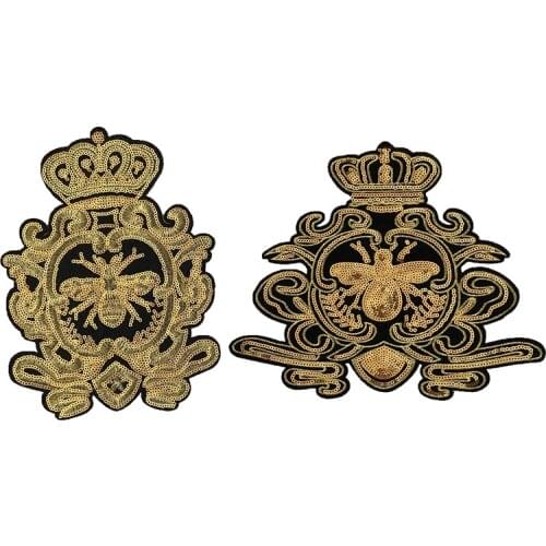 WUYUCONG 2020 New Gold Insect Bee Patches Sew on Iron on Honeybee Sequined Embroidery Appliques for Jacket 2pcs/set
