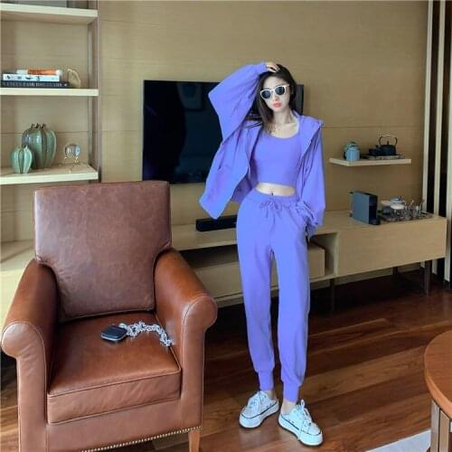 Women Sports 3 Pieces Set Sweatshirts Jackets Hoodies Pants Suit 2021 Home Sweatpants Trousers Outfits Solid Casual Tracksuit