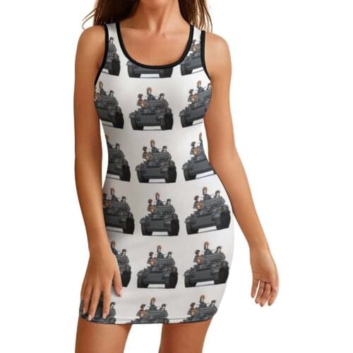World Of Tanks Dress Sleeveless Holiday Tight Tight Bodycon Sexy Girl Spandex Pattern One-Piece Dress
