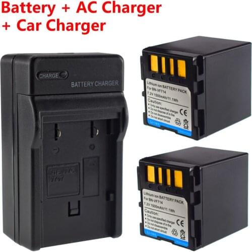 2X BN-VF714 Battery + AC&DC Car Charger for JVC Everio GZ-MG37E MG37 MG21EX MG21U MG21EK GR-D247EK D250EK EK