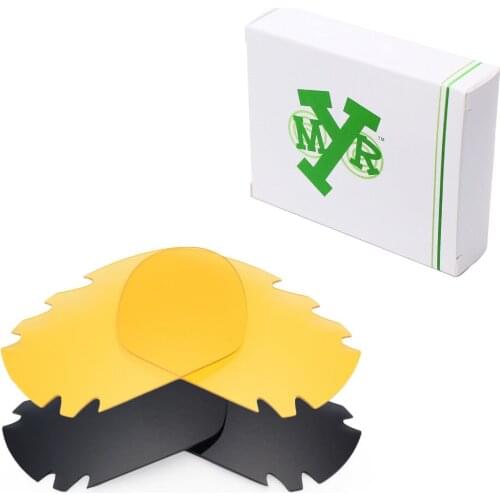 2 Pairs Mryok Replacement Lenses for Oakley Jawbone Vented Sunglasses Stealth Black & HD Yellow