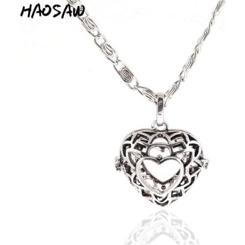 31mm Large Palaeo Rhodium Necklace Heart Shape Hollow Cage Retro High Quality For Women Jewelry Necklact Pendnt Findings