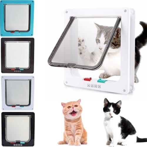 4 Way Lockable Dog Cat Kitten Door Security Flap Door Plastic Animal Small Pet Cat Dog Gate Door Pet Supplies Dropship