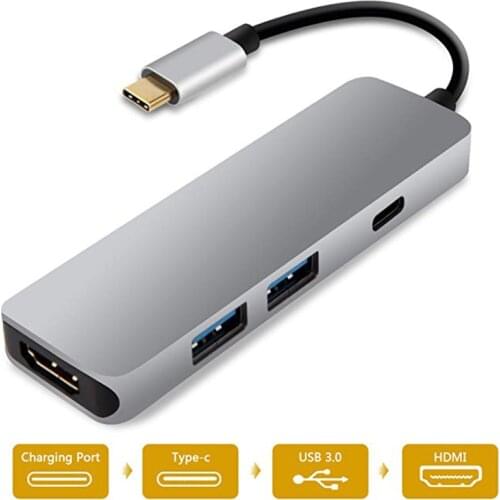 4 In 1 Type C Hub to HDMI-compatible 4K with 2 USB Port USB-C Adapter for MacBook Pro Google Chromebook