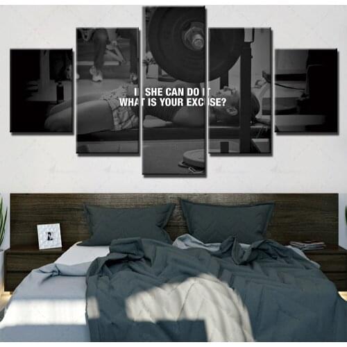 Wall Art Canvas Prints Sports Fitness Painting Home Black And White Decor Girl Pictures Modular Frame Hallway Room Poster 5 Set