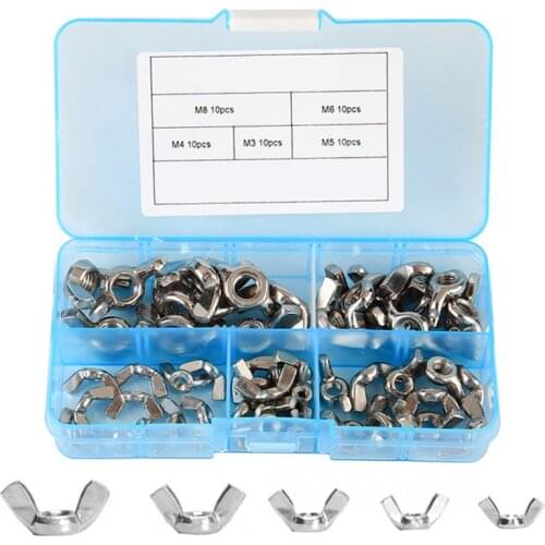 50Pcs/set M3 M4 M5 M6 M8 Galvanized Hand Tighten Nut Butterfly Nut NEW