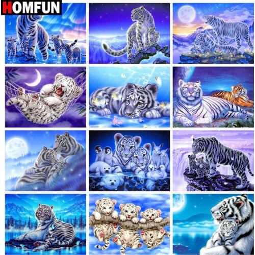 HOMFUN DIY Diamond Painting "Animal tiger landscape" Full Drill Square Round Diamond Embroidery 5D Cross Stitch Decoration Home