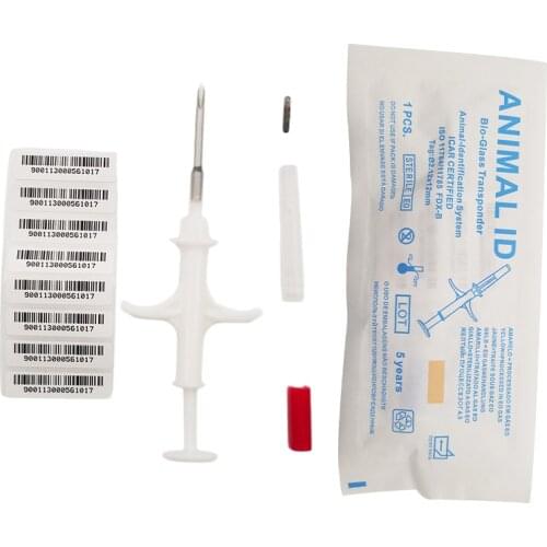 Free shipping 2.12x12mm ICAR ISO Animal chip EM4305 FDX-B standard pet implantable microchip with syringe injector
