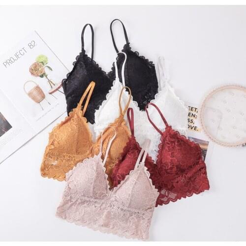 Linbaiway Women Lace Push Up Bras Beauty Back Bralette Deep V Triangle Cup Brassiere Sexy Padded Underwear Female Lingerie