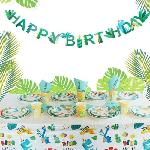 Dinosaur Theme Party Disposable Tableware Paper Cups Plates Kids Boy Birthday Party Decor Jungle Animal Decor Favors Roar Dino