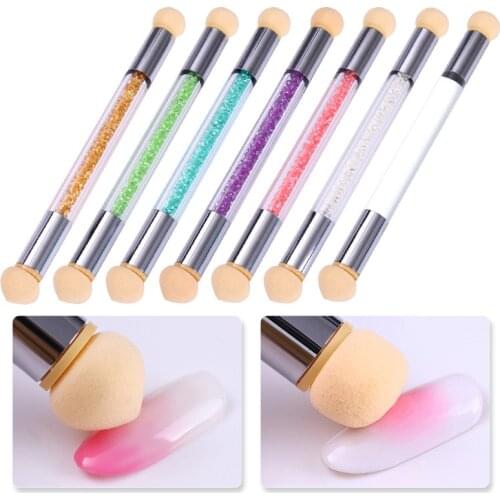 1Pcs Double-ended Gradient Nail Brush Sponge Pen Acrylic Gel Glitter Powder Picking Dotting Nail Art Brushes Tools