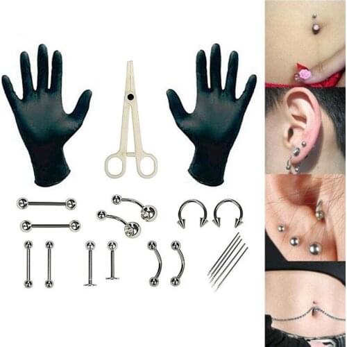 Body Piercing Jewelry Tool Disposable Piercing Jewelry Needles Kit Tongue Eyebrow Nipple Lip Nose Piercing Tool Sets