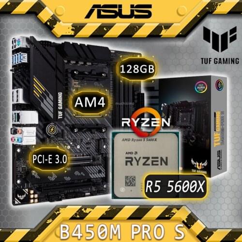 AM4 Asus TUF GAMING B450M PRO S With AMD Ryzen 5 5600X Gaming Combo Ryzen Kit 5600X CPU AMD B450 Gaming Placa-mãe Kit AM4 AMD
