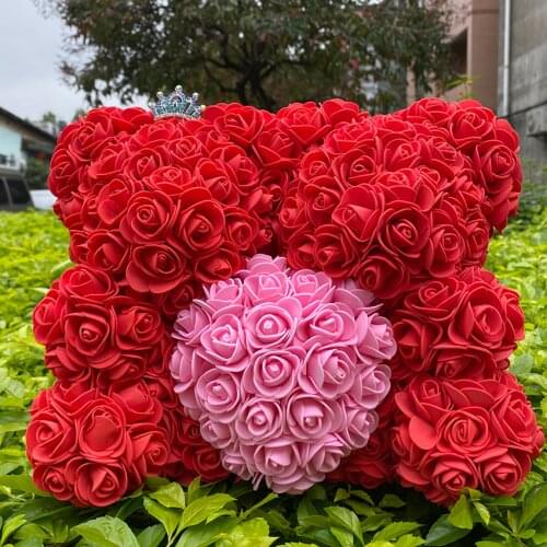 Artificial Flowers Rose Bear Multicolor Plastic Foam Rose Teddy Bear Girlfriend Valentines Day Gift Birthday Party Decoration