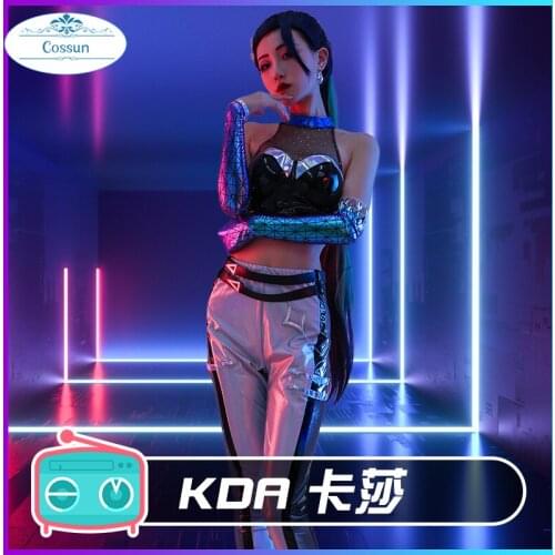 Game LOL cos KaiSa KDA series Laser Singing uniform cosplay costume full set anime women halloween