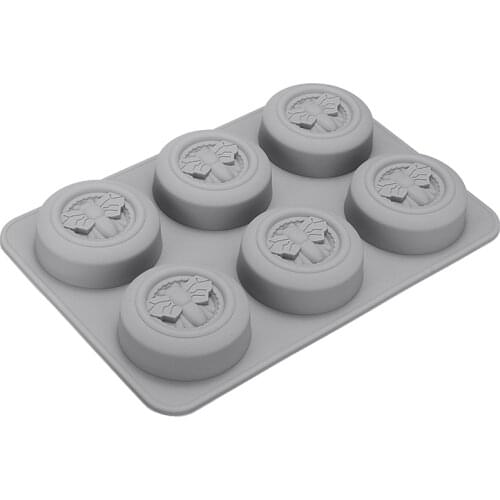 6 Cell Round Bee Silicone Mold Cake Chocolate Baking Mold Tray DIY Handmade Wax Beeswax Candle Soap Mould Random Color
