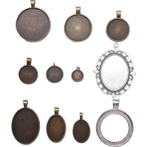 Metal Alloy Beads For Jewelry Making Bulk Bezel Trays Oval Glass Patch Cabochon Round Pendant Setting Tray Base DIY Accessories