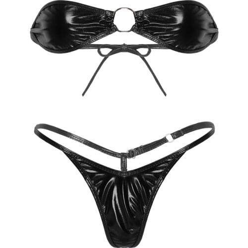 Micro Mini Bikinis Women Shiny Metallic Bikini Lingerie Bra Top with G-String Thong Bikini Set Swimsuit Swimwear Bathing suit