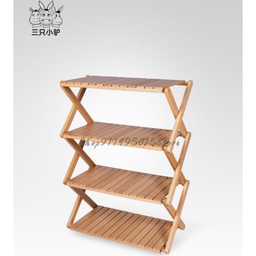 Outdoor Camping Multifunctional Solid Wood Shelf Storage Portable Storage Rack Picnic Rack Folding Table