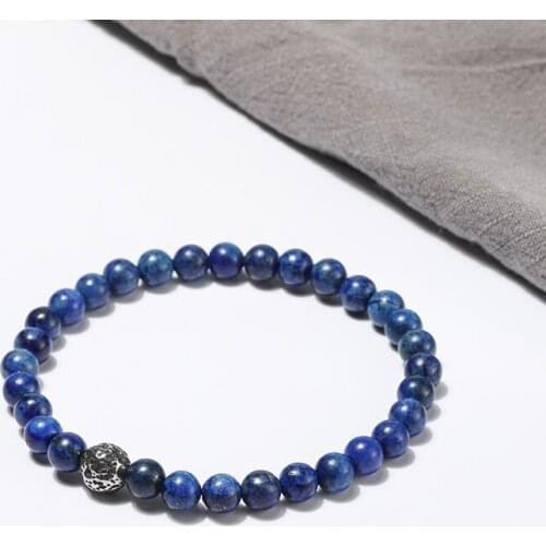 Wholesale 6mm natural stone beaded men bracelets handmade Lapis Lazuli stainless steel bracelet jewelry 50pcs/lot+free shipping