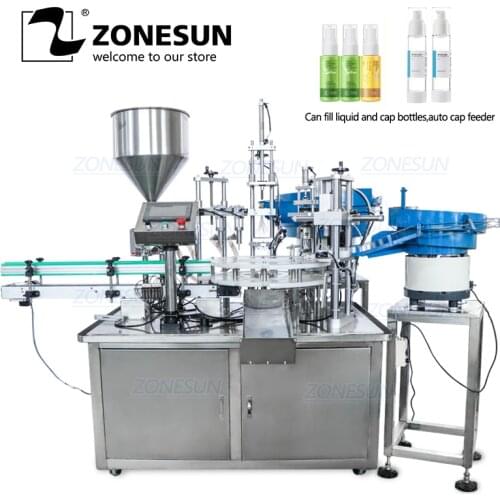 ZONESUN Desktop Plastic Glass Crystal Water Perfume Shampoo Cosmetic Nail Polish Bottle Automatic Filing Capping Machine