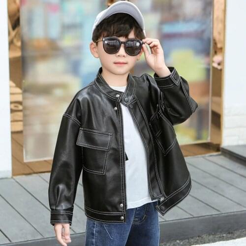 2021 new childrens leather jacket Korean boys' leisure spring autumn thin Plush autumn motorcycle leather jacket