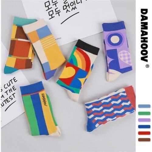 New Summer Products Happy Color Block Ins Lovely Japanese Kawaii Korean Style Street trend Fashion Women Sokcs