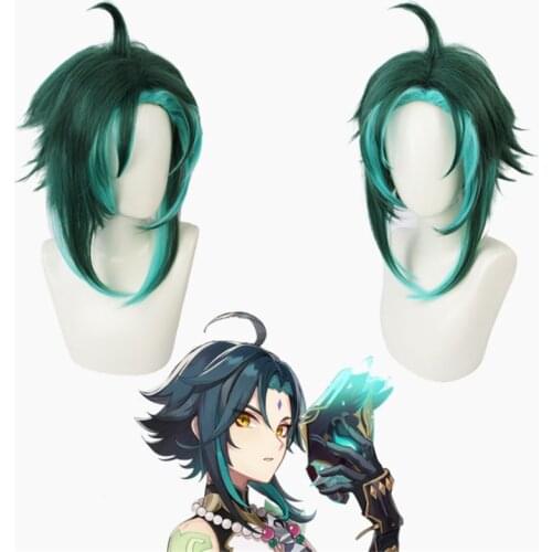 Xiao Guardian Yasha Wig Mixed Green Hair Wig Game Anime Genshin Impact Project Cosplay Hair Synthetic Cosplay Wig 40cm