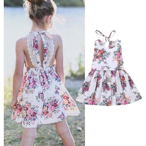 Baby Girls Sleeveless Tie Up Flower Print Round Neck Patchwork Toddler Summer Princess Cotton Dress Skin-Friendly / Comfortable