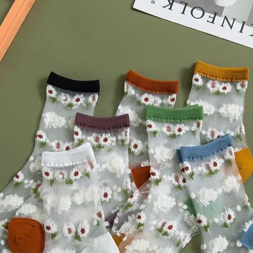 Transparent Socks Women Floral for Daisy Thin Summer Breathable Fashion Tide Indie Pop Sockset Womens Sheer Socks Lace Kawaii